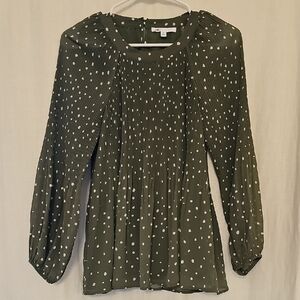 DR2 Dark Green Polka Dot Blouse